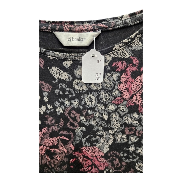 CJ Banks Pink and Black Floral Blouse - Picture 2 of 3